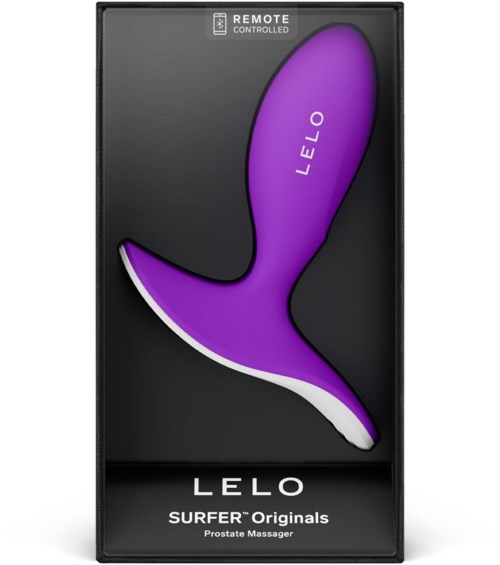 Ein lila, gebogener Device mit 'LELO' gekennzeichnet, in einer schwarzen Box.