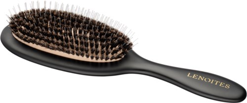 A black hairbrush with brown bristles and the word "LENOITES" on the handle.