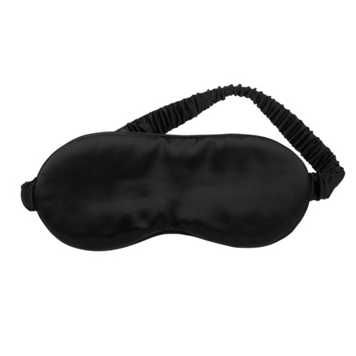 Eine schwarze Schlafmaske mit Gummiband, zum Blockieren von Licht für besseren Schlaf.