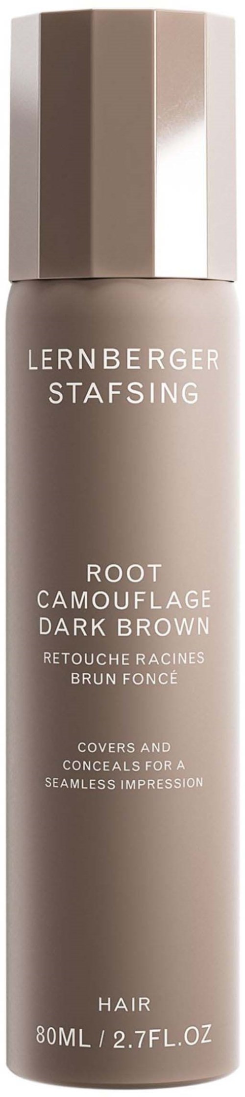 Een lange fles met een beige dop en grijze body, gelabeld met productdetails voor haar make-up of kleur.