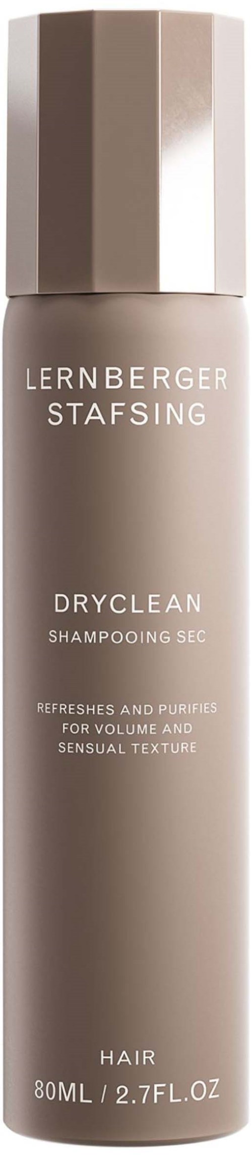 Eine Flasche Shampoo mit der Beschriftung 'Lernberger Stavsing Dry Clean', für Volumen und sinnliche Textur. 80 ml.