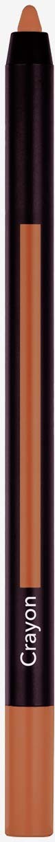 A makeup crayon pencil with a black cap and beige body, labeled "Crayon" in white. It is upright against a black background.
