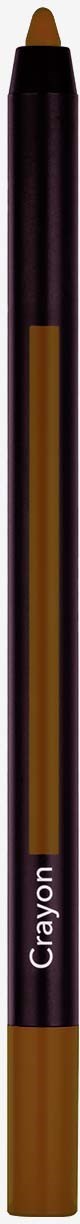 A brown and black makeup pencil with a pointed tip and the word "Crayon" written on it.