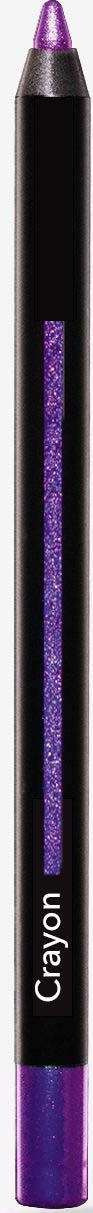 En svart penna med lila glitter på sidan och en lila spets, märkt "Crayon".