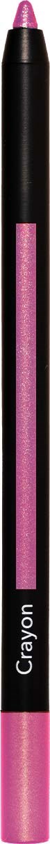 A pink crayon with a black top and the word 'Crayon' written on it in white letters.