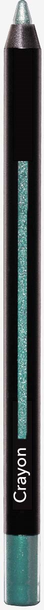 Ein Make-up-Bleistift mit schwarzem Körper und türkiser Spitze, beschriftet 'Crayon'.