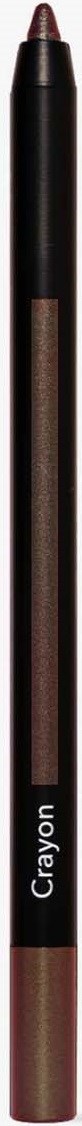 A brownish-pink makeup crayon with a black top and a clear bottom, labeled 'Crayon'.