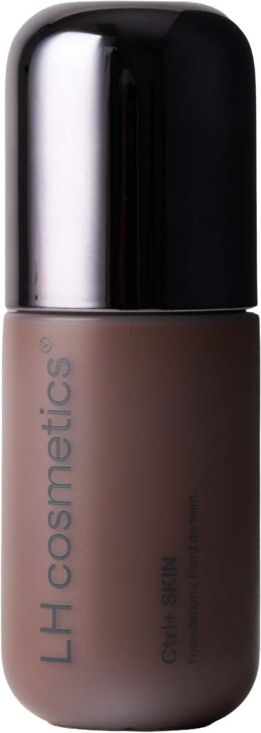 Liquid foundation bottle with black cap, labeled LH Cosmetics, in a neutral color.
