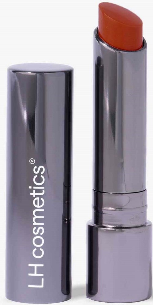 Ein silberner Lippenstift mit sichtbarer Farbe, mit 'LH Cosmetics' beschriftet.
