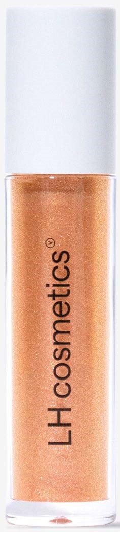 Kleines Glasröhrchen mit weißem Deckel, gefüllt mit glänzender pfirsichfarbener Flüssigkeit oder Pulver, beschriftet 'LH cosmetics.'