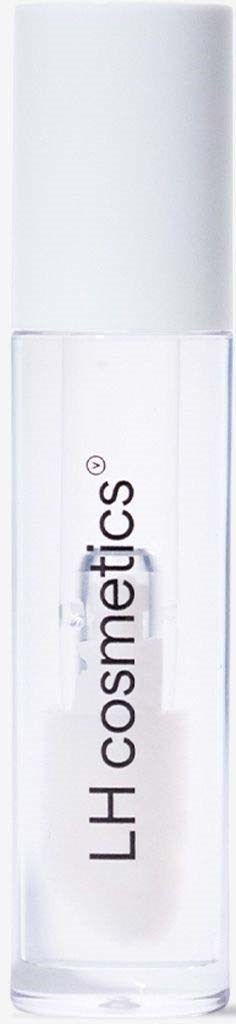Eine klare Glasflasche mit weißem Deckel, beschriftet mit 'LH Cosmetics.'