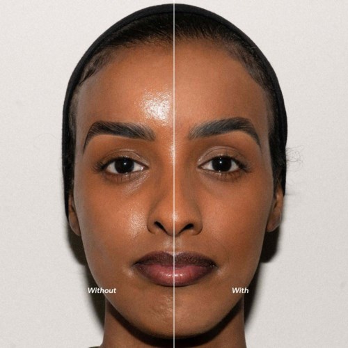 Ein Vergleich des Gesichts einer Frau mit und ohne Make-up.