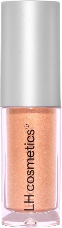 Eine kleine Flasche mit pfirsichfarbener Nagellack und silberner Kappe, beschriftet 'LHcosmetics'.