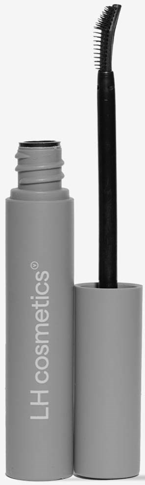 Ein grauer Zylinder mit einem gebogenen Bürstenapplikator, beschriftet 'LH cosmetics', wahrscheinlich für Mascara oder Wimpernprodukt.