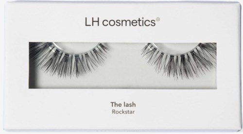 Box of false eyelashes labeled 'The lash Rockstar' by LH cosmetics.