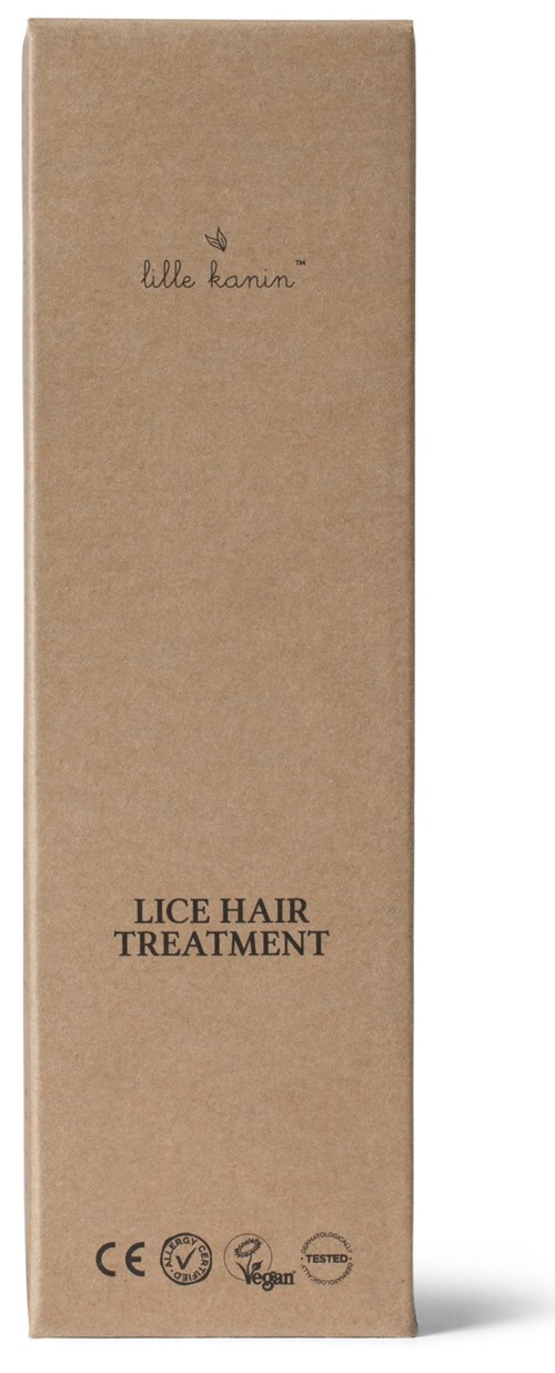 A tall, beige box labeled 'Lice Hair Treatment' with symbols and some text at the bottom.