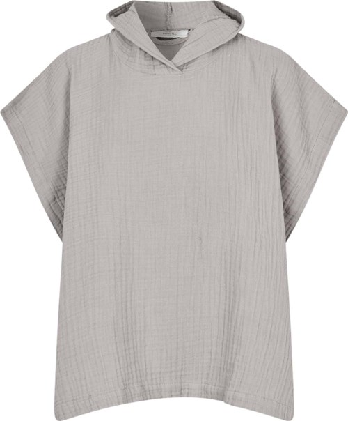 A light gray hoodie with a textured pattern, large hood, and loose fit, no visible logos or designs.