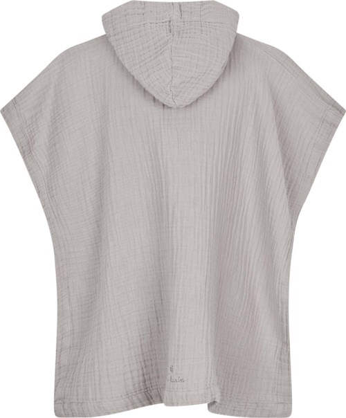 A white, textured hooded garment with short sleeves and open sides.