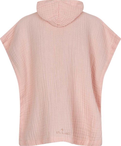 A light pink, textured poncho with a hood, loose fit, and soft fabric. No visible designs or patterns.