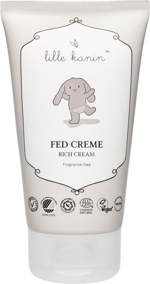 A white tube of Little Kanin Fed Creme with a cute bunny illustration, labeled as rich and fragrance-free.