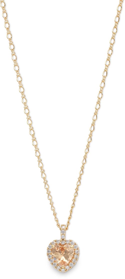 A gold chain with a heart-shaped pendant decorated with diamonds.