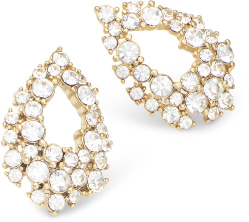 Guldörhängen i hoops-stil pyntade med många klara, glittrande rhinestones eller kristaller.