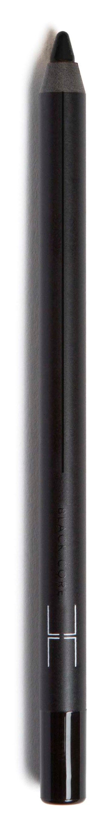 En svart penna med lock, enkel design, ingen synlig märke, står vertikalt på en vit bakgrund.