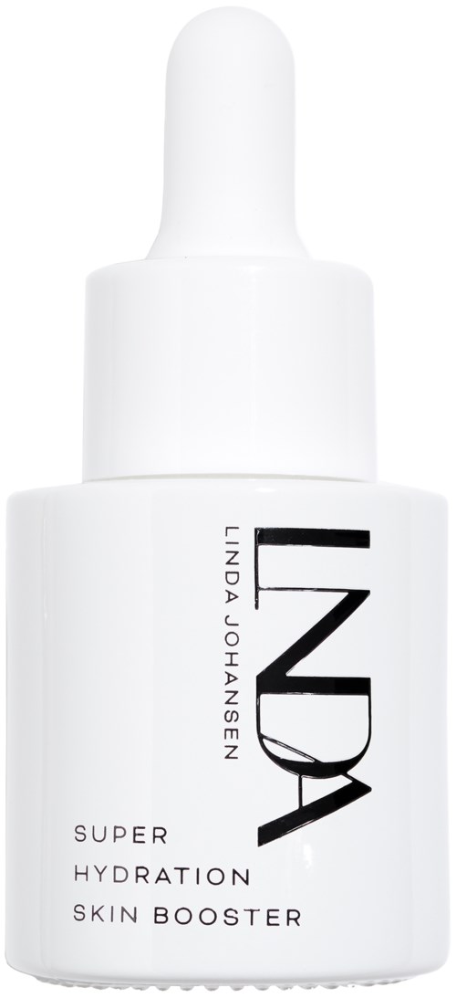 En hvit hudpleieflaske med dropper, merket 'INDYA' og 'Super Hydration Skin Booster.'