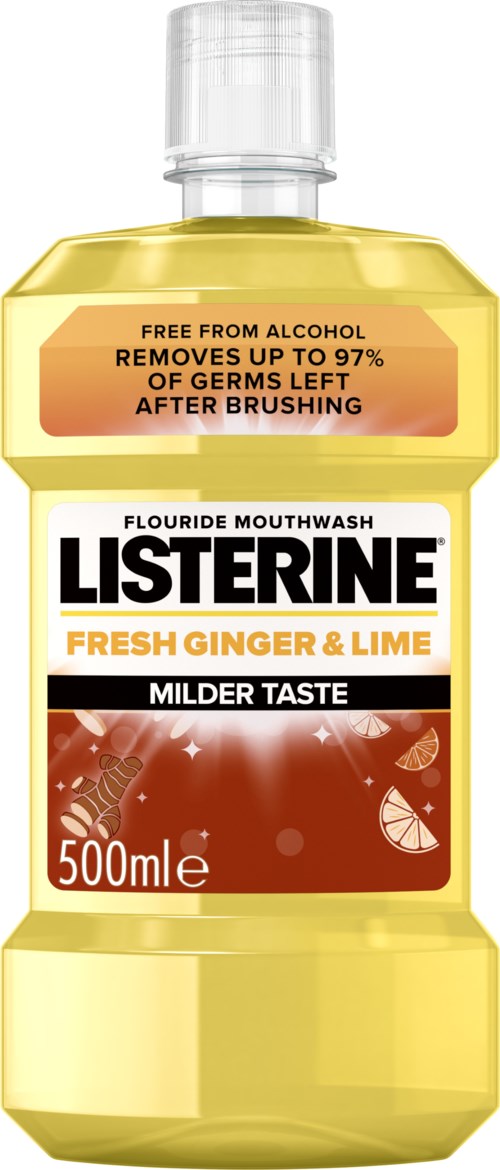 Listerine Mundwasser, Zitronengeschmack, 500ml, entfernt Bakterien, mit Ingwer und Limette, alkoholfrei.