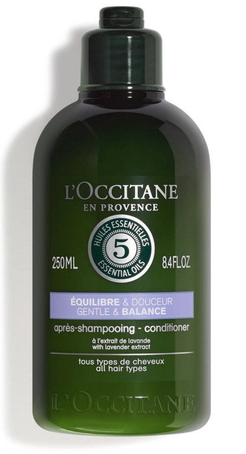 Grüne Flasche von L'OCCITANE Conditioner mit Lavendelextrakt, 250 ml, sanft für alle Haartypen.