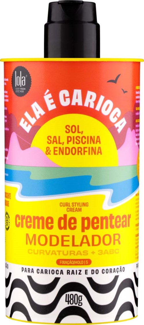 A colorful bottle of hair styling cream with a black cap, showing the brand and product details.