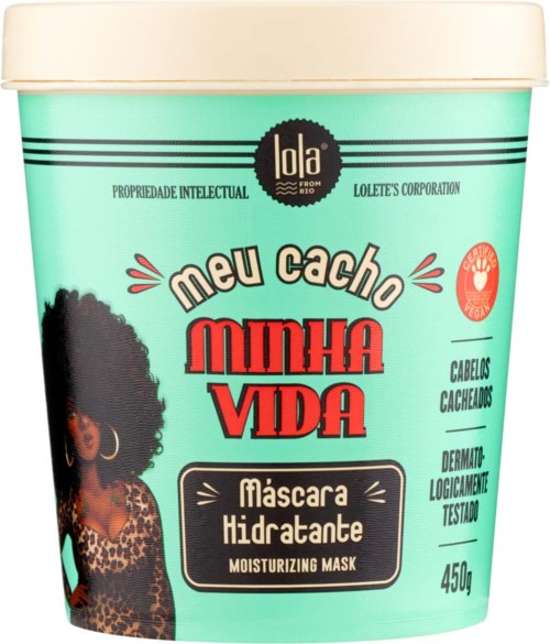 A moisturizing hair mask container with a woman with curly hair on the label, branded Lola, 450g.