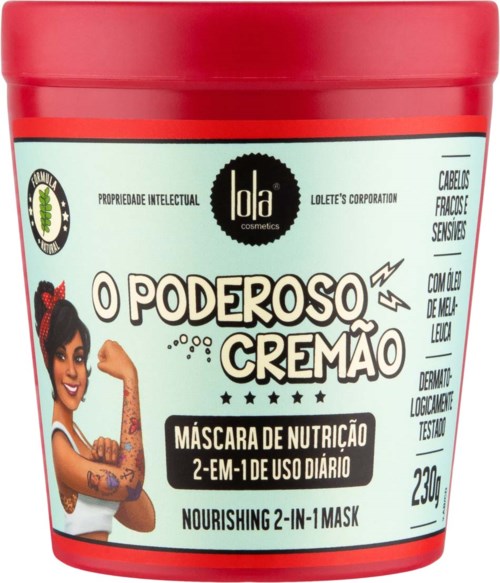 A red jar of nourishing cream with a smiling woman showing tattoos on her arm and text about daily use.