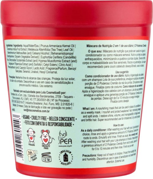 A red container with product details, ingredients, and usage instructions in multiple languages, including some icons and certifications.