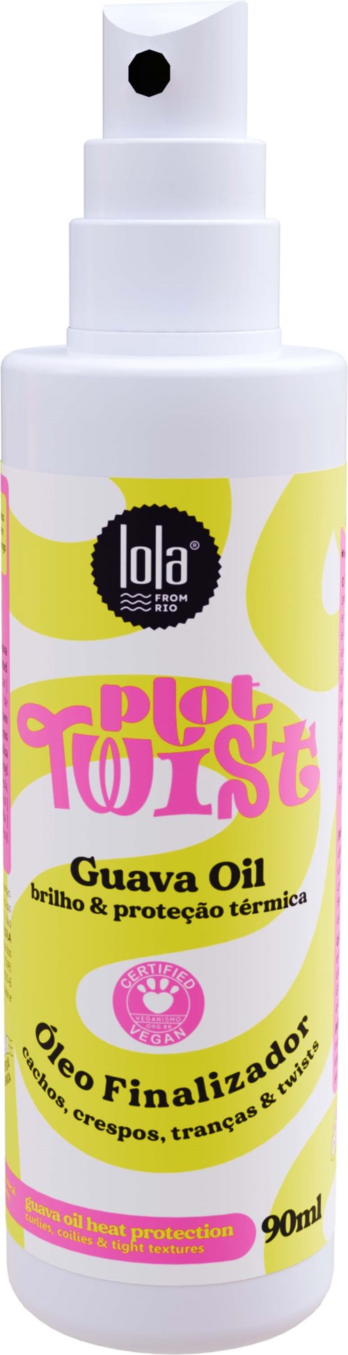 En hvit sprayflaske merket Guava Oil for varmebeskyttelse og glans, 90 ml.