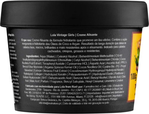 A black jar of Lola Vintage Girls Creme Alisante with ingredients list in small print.