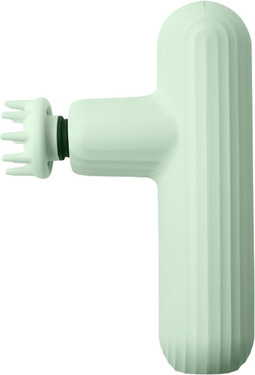 A large, light green object resembling a bottle with a ribbed design and a small, fork-like part attached.