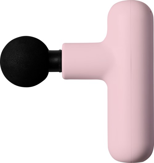 A pink handheld device with a large black round attachment for massage or relaxation.