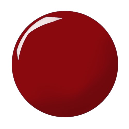 Een glanzende, rode, ronde object, mogelijk een bal of kers, met reflectie op het oppervlak.