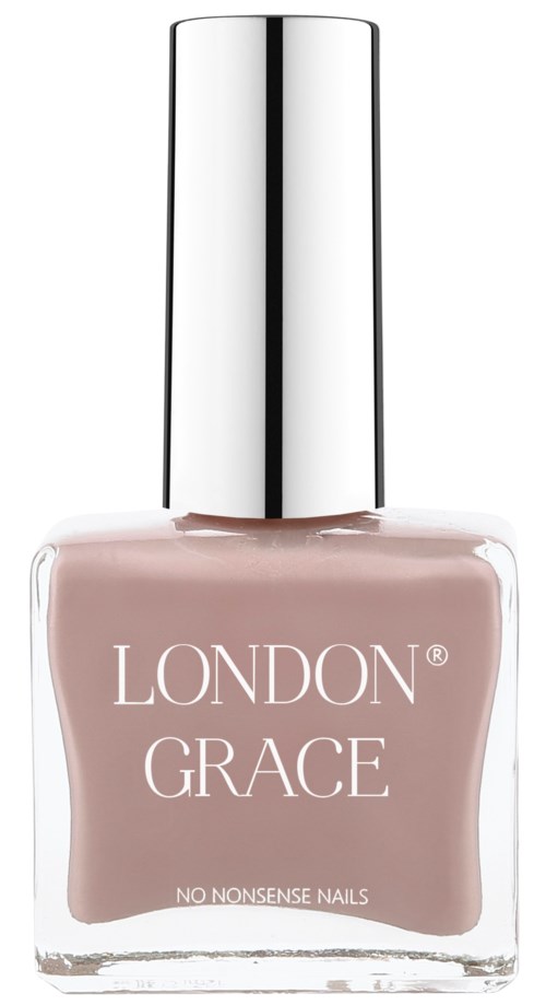 En flaska ljusrosa nagellack märkt 'London Grace' med silverlock.