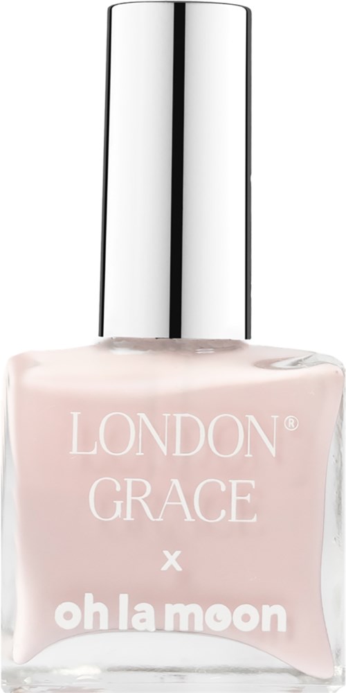 En flaska ljusrosa nagellack med silverlock, märkt London Grace x oh la moon.