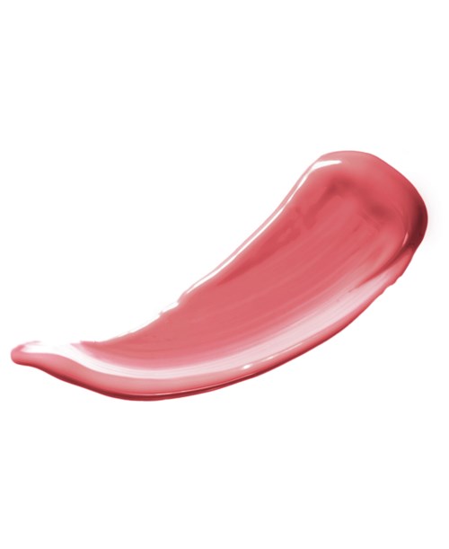 En ström av rosa-röd färg på en vit bakgrund. Den är böjd och glänsande.