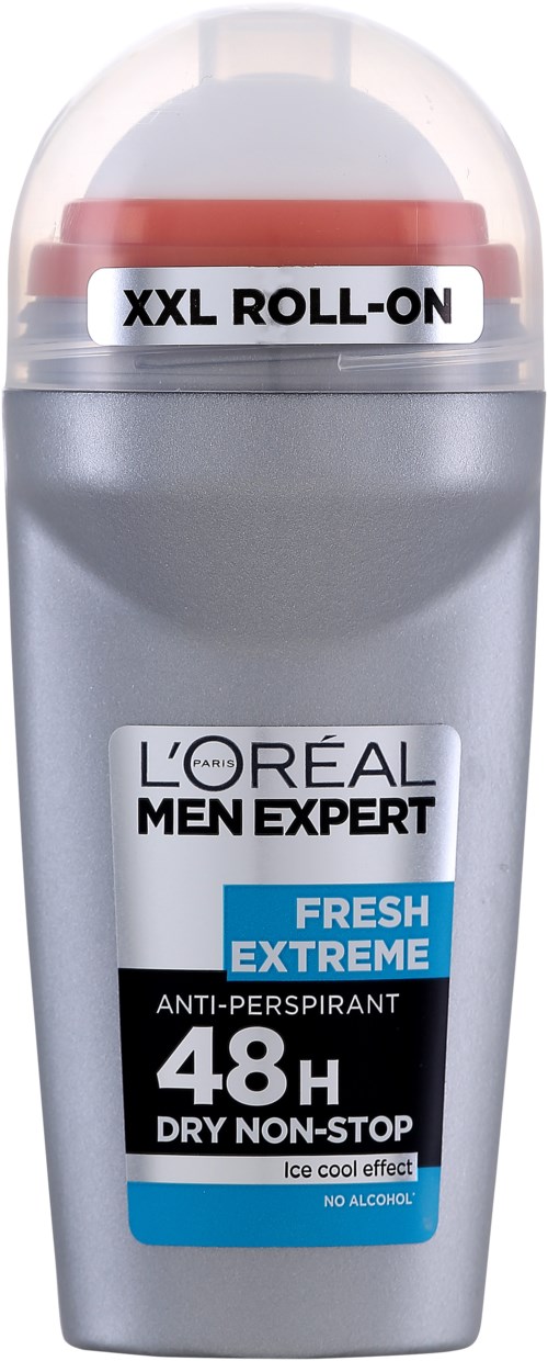 A men's deodorant spray with a large roll-on label, claiming 48 hours protection and an ice cool effect.