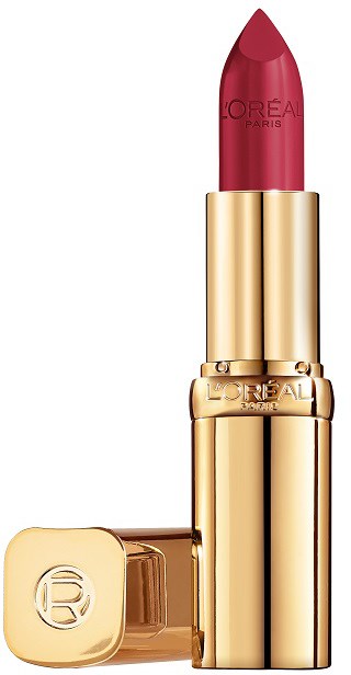 Ett rött läppstift i ett guldigt rör med märket 'L'Oréal Paris' på.