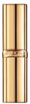 Guldfärgad L'Oreal läppstiftsrör, glänsande och stilrent, står upprätt.