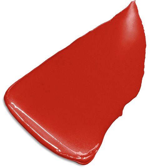Ett glänsande, rött, böjt föremål med rund form. Det är slätt och reflekterar ljus.