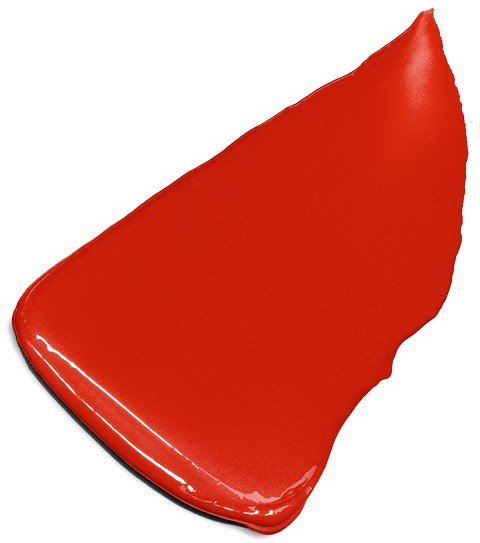 Ein leuchtend rotes, gebogenes Objekt mit glänzender Oberfläche, ähnlich einem Stück Kunststoff oder Gummi.