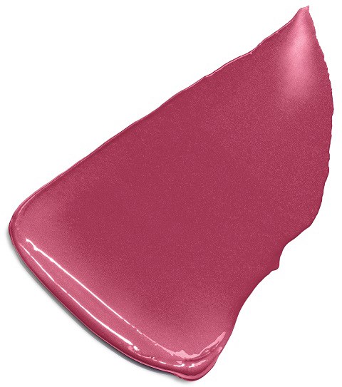Pinkki, kiiltävä, kaareva meikkiharja, jossa on hieman irtopuuter. Se on kiiltävä ja sileä pinta.