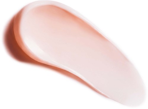 Een zachte perzikkleurige make-up blush met een donkere rand en een glad, ronde vorm.