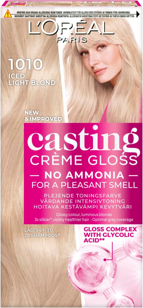 L'Oreal Casting Crème Gloss hair dye in shade 1010 Iced Light Blond, no ammonia, with a gloss and glicolic acid.